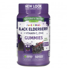 Nature's Truth, Just 4 Kids, Black Elderberry + Vitamin C, Zinc, Natural Berry Berry, 50 Vegan Gummies