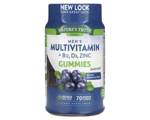 Nature's Truth, Men's Multivitamin + B-12, D3, Zinc, Natural Blueberry, 70 Vegetarian Gummies Nature's Truth, Men's Multivitamin + B-12, D3, Zinc, Natural Blueberry, 70 Vegetarian Gummies