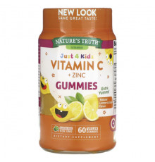 Детское здоровье Nature's Truth, Just 4 Kids, витамин C и цинк, натуральный лимонный вкус, 60 веганских жевательных мармеладок
