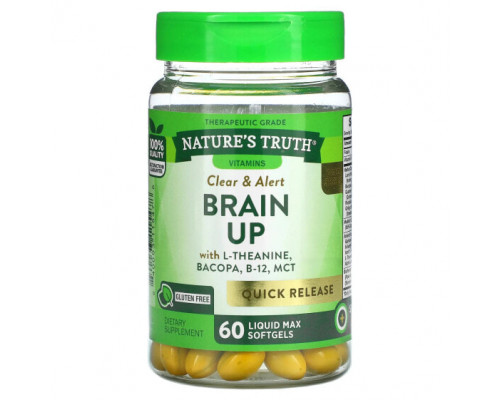 Улучшение памяти и работы мозга Brain Up, With L-Theanine, Bacopa, B-12, MCT, 60 Liquid Max Softgels Улучшение памяти и работы мозга Brain Up, With L-Theanine, Bacopa, B-12, MCT, 60 Liquid Max Softgels
