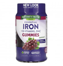 Nature's Truth, Essential Iron + B-Vitamins, Zinc, Natural Grape, 60 Vegan Gummies