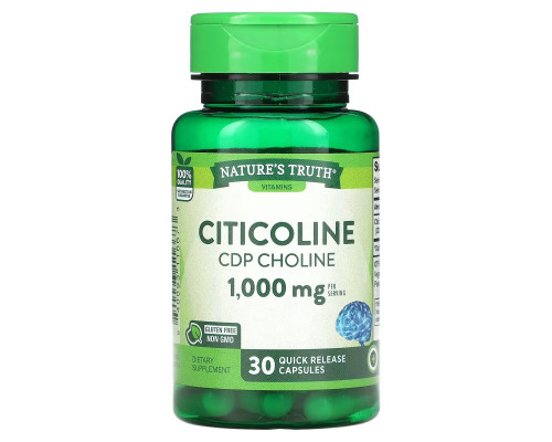 Nature's Truth, Citicoline CDP Choline, 1000 мг, 30 капсул с быстрым высвобождением Nature's Truth, Citicoline CDP Choline, 1000 мг, 30 капсул с быстрым высвобождением