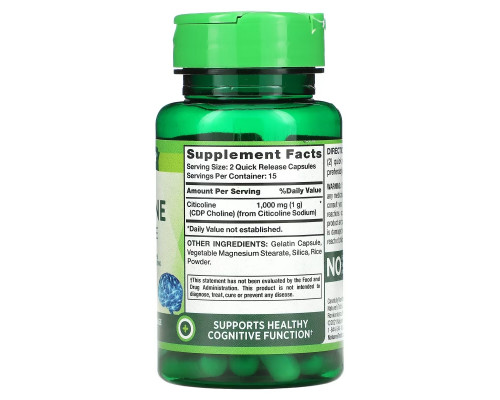 Nature's Truth, Citicoline CDP Choline, 1000 мг, 30 капсул с быстрым высвобождением Nature's Truth, Citicoline CDP Choline, 1000 мг, 30 капсул с быстрым высвобождением
