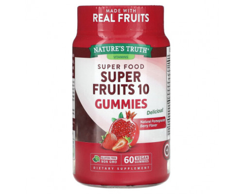 Фрукты и ягоды Super Fruits 10 Gummies, Natural Pomegranate Berry, 60 Vegan Gummies Фрукты и ягоды Super Fruits 10 Gummies, Natural Pomegranate Berry, 60 Vegan Gummies