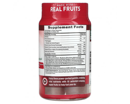 Фрукты и ягоды Super Fruits 10 Gummies, Natural Pomegranate Berry, 60 Vegan Gummies Фрукты и ягоды Super Fruits 10 Gummies, Natural Pomegranate Berry, 60 Vegan Gummies