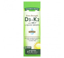 Витамин К Nature's Truth, Extra Strength D3 + K2 с жидкими каплями MK-7, 59 мл (2 жидк. Унции)