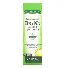 Витамин К Nature's Truth, Extra Strength D3 + K2 с жидкими каплями MK-7, 59 мл (2 жидк. Унции)