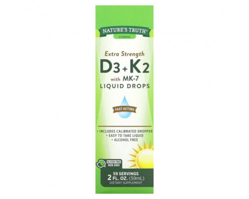 Витамин К Nature's Truth, Extra Strength D3 + K2 с жидкими каплями MK-7, 59 мл (2 жидк. Унции) Витамин К Nature's Truth, Extra Strength D3 + K2 с жидкими каплями MK-7, 59 мл (2 жидк. Унции)