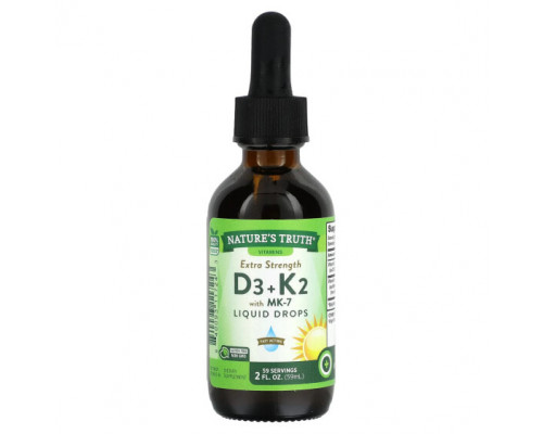 Витамин К Nature's Truth, Extra Strength D3 + K2 с жидкими каплями MK-7, 59 мл (2 жидк. Унции) Витамин К Nature's Truth, Extra Strength D3 + K2 с жидкими каплями MK-7, 59 мл (2 жидк. Унции)
