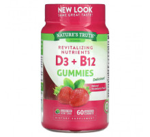 Витамины группы B Nature's Truth, Восстанавливающие витамины D3 и B12, клубника, 60 вегетарианских жевательных таблеток