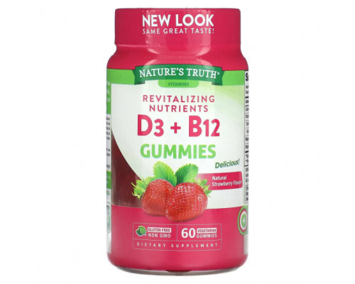 Витамины группы B Nature's Truth, Восстанавливающие витамины D3 и B12, клубника, 60 вегетарианских жевательных таблеток Витамины группы B Nature's Truth, Восстанавливающие витамины D3 и B12, клубника, 60 вегетарианских жевательных таблеток