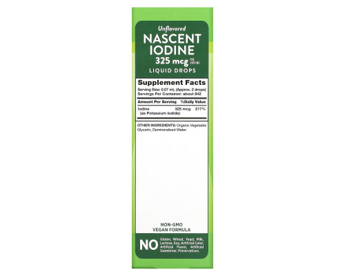 Nature's Truth, Vitamins, Nascent Iodine, Liquid Drops, Unflavored, 325 mcg, 2 fl oz (59 ml)