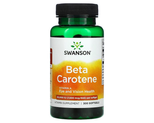 Swanson, Beta Carotene, 25,000 IU (7,500 mcg RAE), 300 Softgels Swanson, Beta Carotene, 25,000 IU (7,500 mcg RAE), 300 Softgels