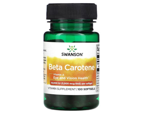 Swanson, Beta Carotene, 10,000 IU (3,000 mcg RAE), 100 Softgels Swanson, Beta Carotene, 10,000 IU (3,000 mcg RAE), 100 Softgels