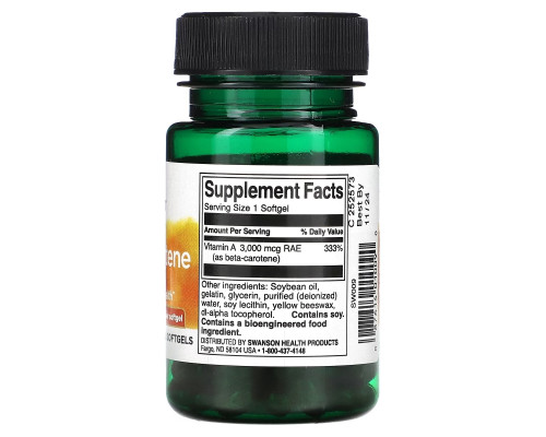 Swanson, Beta Carotene, 10,000 IU (3,000 mcg RAE), 100 Softgels Swanson, Beta Carotene, 10,000 IU (3,000 mcg RAE), 100 Softgels