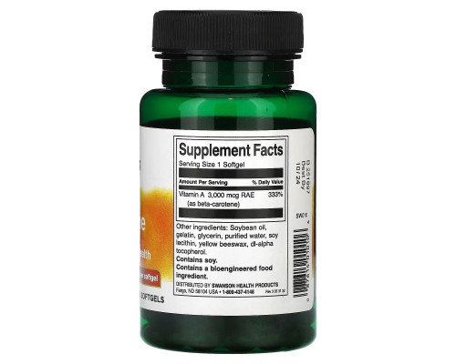 Swanson, Beta Carotene, 10,000 IU (3,000 mcg RAE), 250 Softgels Swanson, Beta Carotene, 10,000 IU (3,000 mcg RAE), 250 Softgels