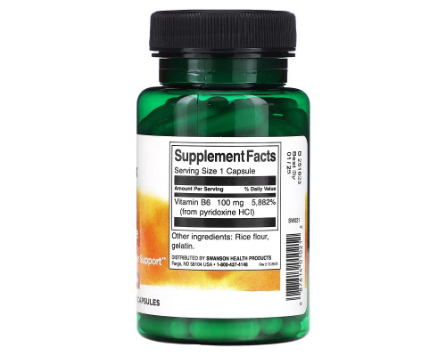 Swanson, B6 Pyridoxine, 100 mg, 100 Capsules Swanson, B6 Pyridoxine, 100 mg, 100 Capsules