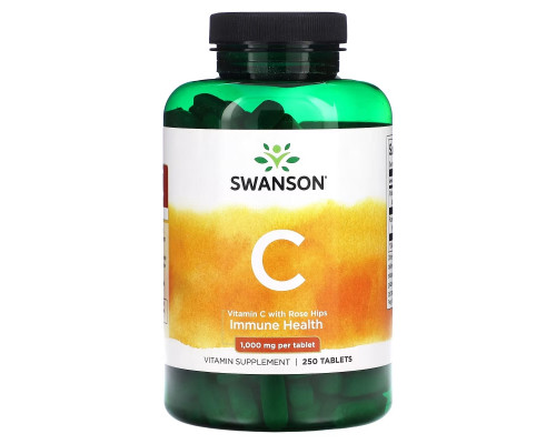 Swanson, Vitamin C With Rose Hips, 1,000 mg, 250 Tablets Swanson, Vitamin C With Rose Hips, 1,000 mg, 250 Tablets