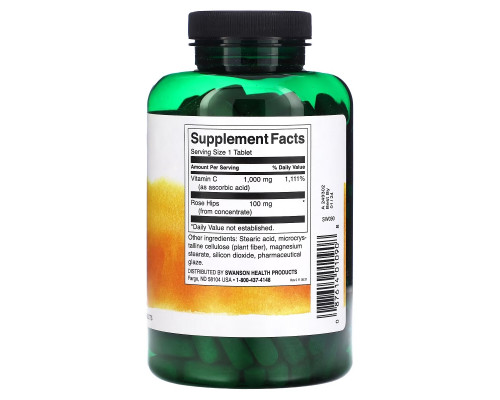 Swanson, Vitamin C With Rose Hips, 1,000 mg, 250 Tablets Swanson, Vitamin C With Rose Hips, 1,000 mg, 250 Tablets