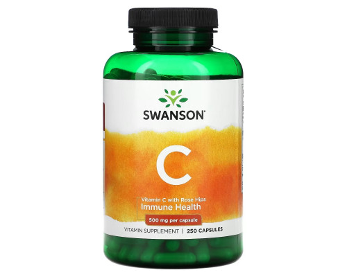 Swanson, Vitamin C With Rose Hips, 500 mg, 250 Capsules Swanson, Vitamin C With Rose Hips, 500 mg, 250 Capsules