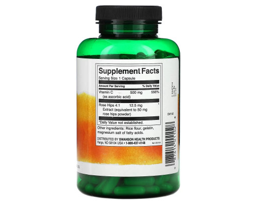 Swanson, Vitamin C With Rose Hips, 500 mg, 250 Capsules Swanson, Vitamin C With Rose Hips, 500 mg, 250 Capsules