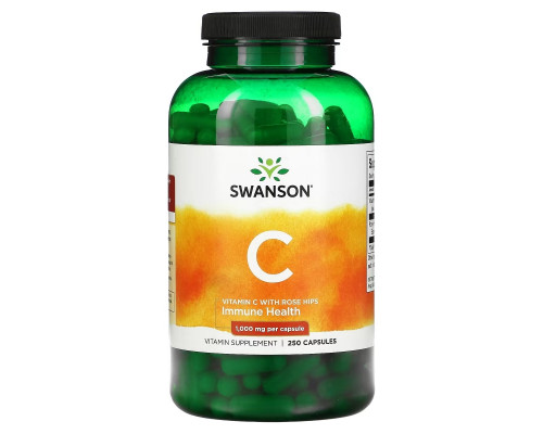 Swanson, Vitamin C with Rose Hips, 1,000 mg, 250 Capsules Swanson, Vitamin C with Rose Hips, 1,000 mg, 250 Capsules