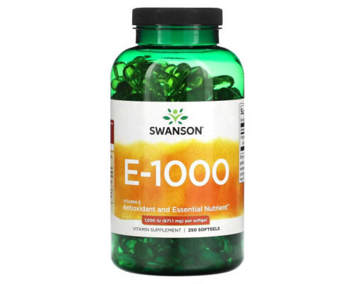 Витамин Е Swanson, E - 1000, 1000 МЕ (671,1 мг), 250 мягких таблеток Витамин Е Swanson, E - 1000, 1000 МЕ (671,1 мг), 250 мягких таблеток