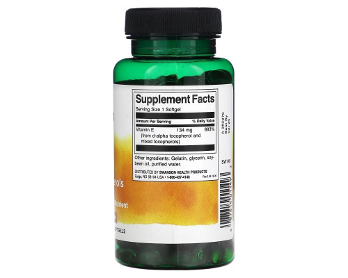 Swanson, Vitamin E Mixed Tocopherols, 1,200 IU (34 mg), 250 Softgels Swanson, Vitamin E Mixed Tocopherols, 1,200 IU (34 mg), 250 Softgels