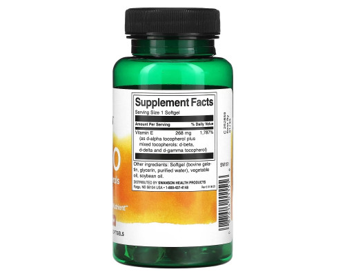 Swanson, E-400, Mixed Tocopherols, 400 IU (268 mg), 100 Softgels Swanson, E-400, Mixed Tocopherols, 400 IU (268 mg), 100 Softgels