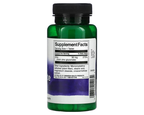 Swanson, Zinc Gluconate, 30 mg, 250 Tablets Swanson, Zinc Gluconate, 30 mg, 250 Tablets