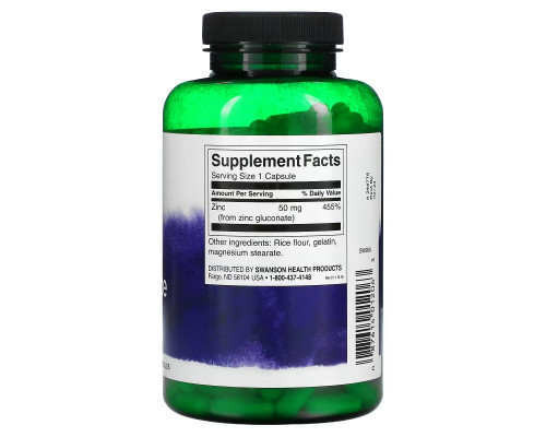 Swanson, Zinc Gluconate, 50 mg, 250 Capsules Swanson, Zinc Gluconate, 50 mg, 250 Capsules