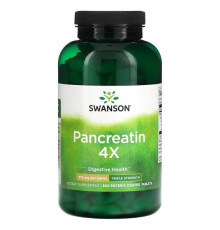 Для пищеварительной системы Swanson, Pancreatin 4X, тройная сила действия, 375 мг, 300 таблеток с кишечнорастворимой оболочкой