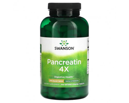 Для пищеварительной системы Swanson, Pancreatin 4X, тройная сила действия, 375 мг, 300 таблеток с кишечнорастворимой оболочкой Для пищеварительной системы Swanson, Pancreatin 4X, тройная сила действия, 375 мг, 300 таблеток с кишечнорастворимой оболочкой