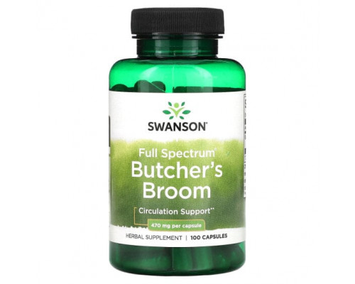 Для вен и ухода за ногами Swanson, Butcher's Broom, полный спектр, 470 мг, 100 капсул Для вен и ухода за ногами Swanson, Butcher's Broom, полный спектр, 470 мг, 100 капсул