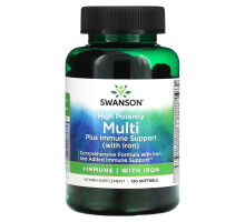 Swanson, Multi plus Immune Support с железом, высокая эффективность, 120 мягких таблеток