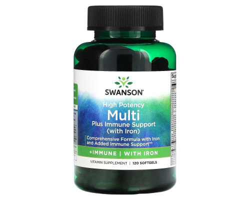 Swanson, Multi plus Immune Support с железом, высокая эффективность, 120 мягких таблеток Swanson, Multi plus Immune Support с железом, высокая эффективность, 120 мягких таблеток