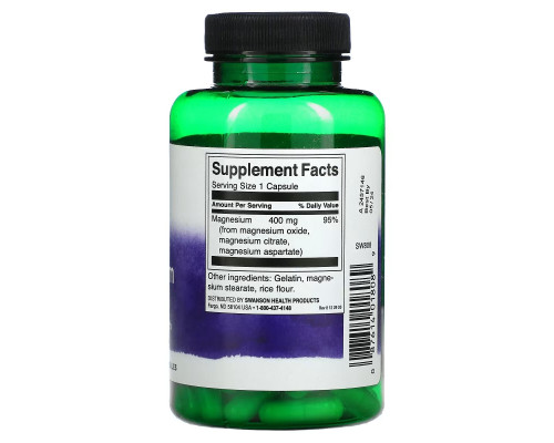 Swanson, Triple Magnesium Complex, 400 mg, 100 Capsules Swanson, Triple Magnesium Complex, 400 mg, 100 Capsules