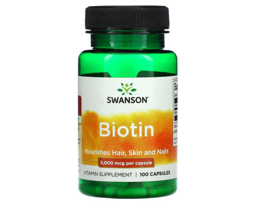 Swanson, Biotin, 5,000 mcg, 100 Capsules Swanson, Biotin, 5,000 mcg, 100 Capsules