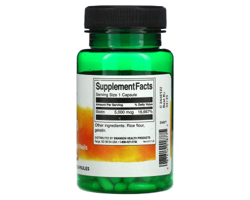 Swanson, Biotin, 5,000 mcg, 100 Capsules Swanson, Biotin, 5,000 mcg, 100 Capsules