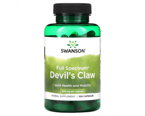 Для мышц и суставов Swanson, Devil's Claw полного спектра, 500 мг, 100 капсул Для мышц и суставов Swanson, Devil's Claw полного спектра, 500 мг, 100 капсул