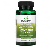 БАДы при сахарном диабете Swanson, Gymnema Sylvestre Leaf, полный спектр действия, 400 мг, 100 капсул