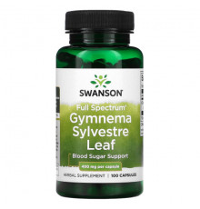 БАДы при сахарном диабете Swanson, Gymnema Sylvestre Leaf, полный спектр действия, 400 мг, 100 капсул