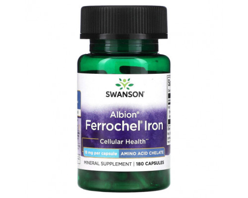 Железо Swanson, Albion, Ferrochel Iron, 18 мг, 180 капсул Железо Swanson, Albion, Ferrochel Iron, 18 мг, 180 капсул
