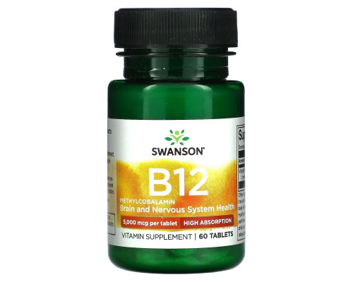 Swanson, B12, 5,000 mcg, 60 Tablets Swanson, B12, 5,000 mcg, 60 Tablets