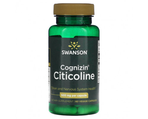 Улучшение памяти и работы мозга Swanson, Cognizin Citicoline, 500 мг, 60 растительных капсул Улучшение памяти и работы мозга Swanson, Cognizin Citicoline, 500 мг, 60 растительных капсул
