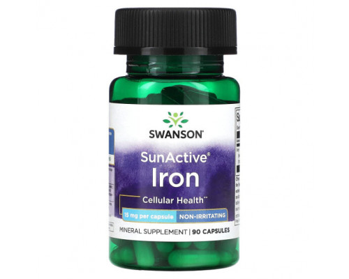 Железо Swanson, SunActive, железо, 15 мг, 90 капсул Железо Swanson, SunActive, железо, 15 мг, 90 капсул