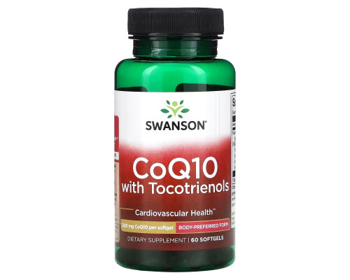 Swanson, Коэнзим Q10 с токотриенолами, 200 мг, 60 мягких таблеток Swanson, Коэнзим Q10 с токотриенолами, 200 мг, 60 мягких таблеток