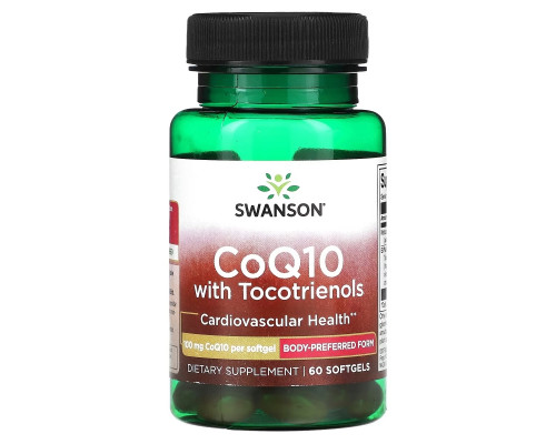 Swanson, Коэнзим Q10 с токотриенолами, 100 мг, 60 мягких таблеток Swanson, Коэнзим Q10 с токотриенолами, 100 мг, 60 мягких таблеток
