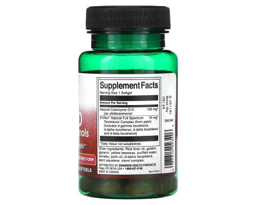 Swanson, Коэнзим Q10 с токотриенолами, 100 мг, 60 мягких таблеток Swanson, Коэнзим Q10 с токотриенолами, 100 мг, 60 мягких таблеток