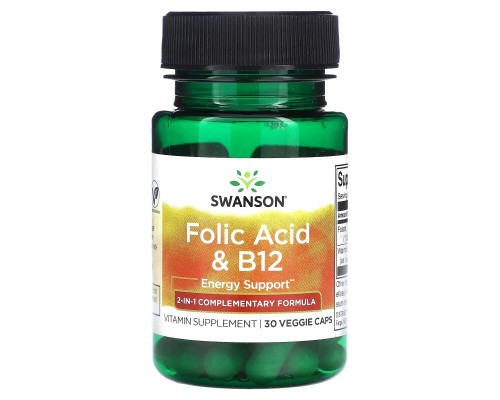 Swanson, Folic Acid & B12, 30 Veggie Caps Swanson, Folic Acid & B12, 30 Veggie Caps
